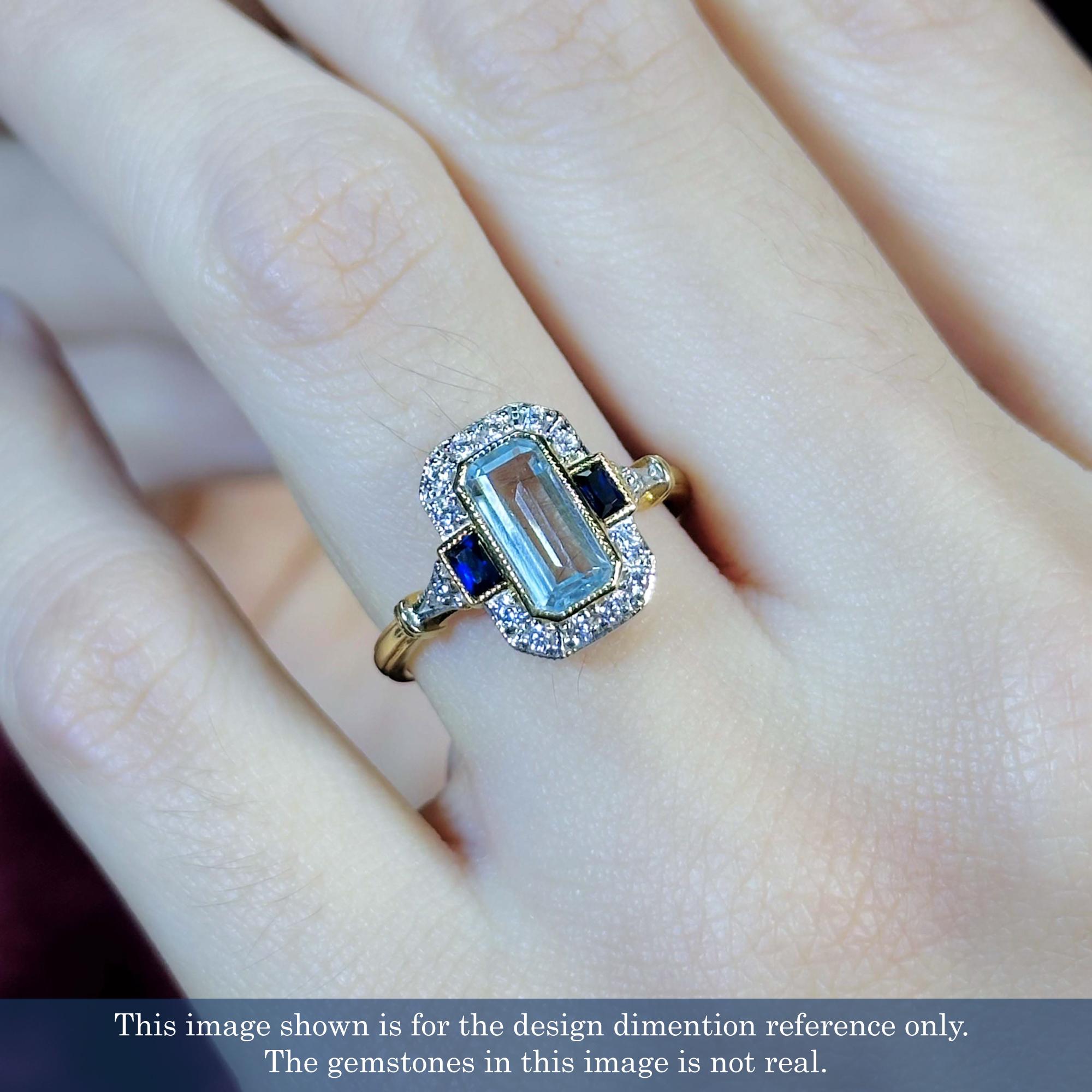 Blue Topaz Sapphire and Diamond Art Deco Style Engagement Ring in 14K Yellow Gol 3