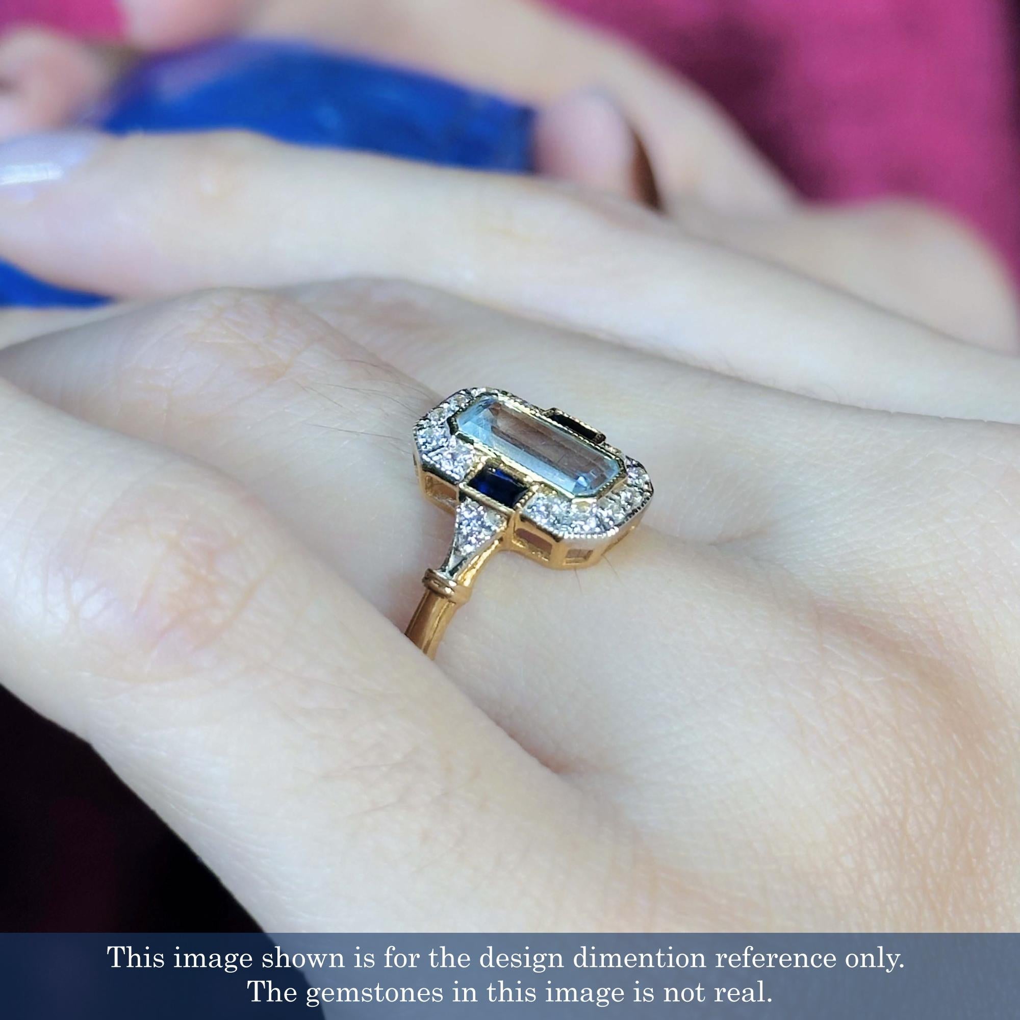 Blue Topaz Sapphire and Diamond Art Deco Style Engagement Ring in 14K Yellow Gol 4
