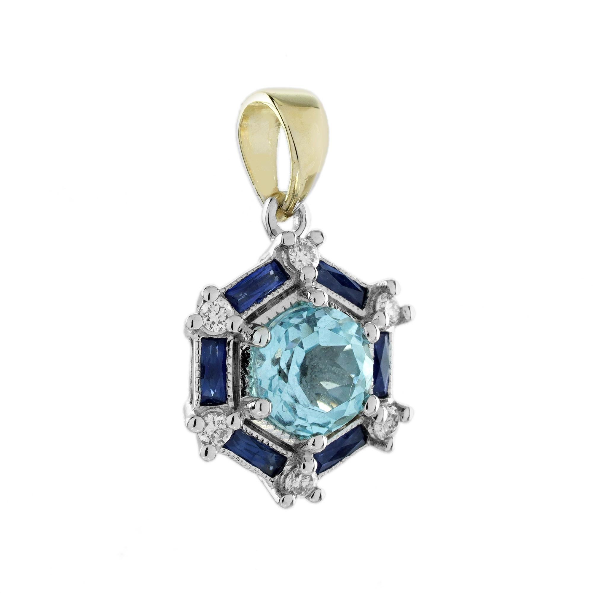 Ciondolo in stile Art Deco con zaffiro blu e diamante in oro bianco 9 carati In condizioni Nuovo in vendita a Bangkok, TH