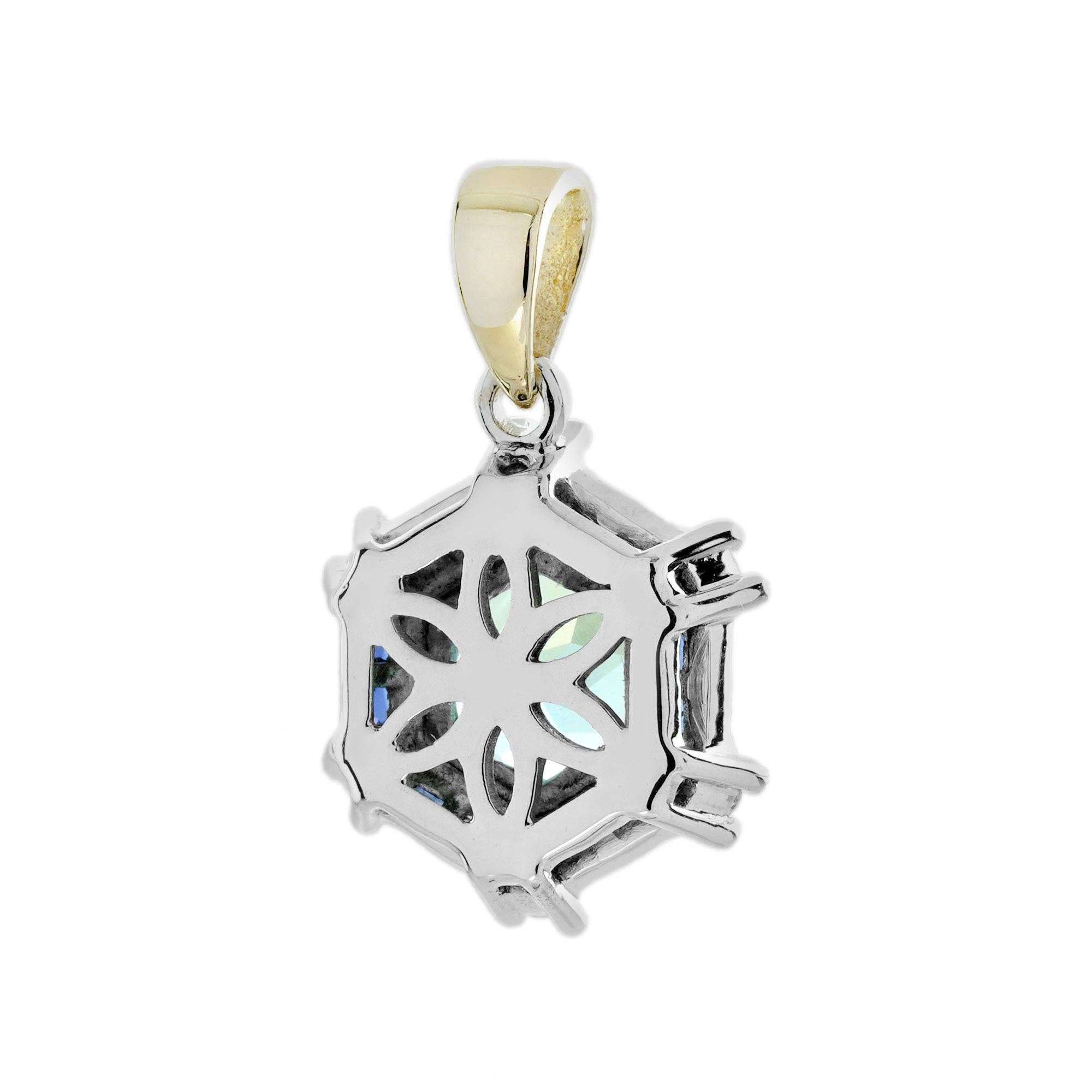 Donna Ciondolo in stile Art Deco con zaffiro blu e diamante in oro bianco 9 carati in vendita