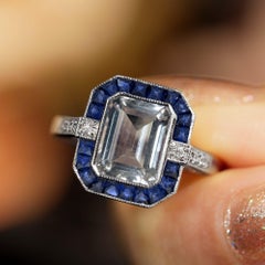 Blue Topaz Sapphire and Diamond Ring in 14K White Gold