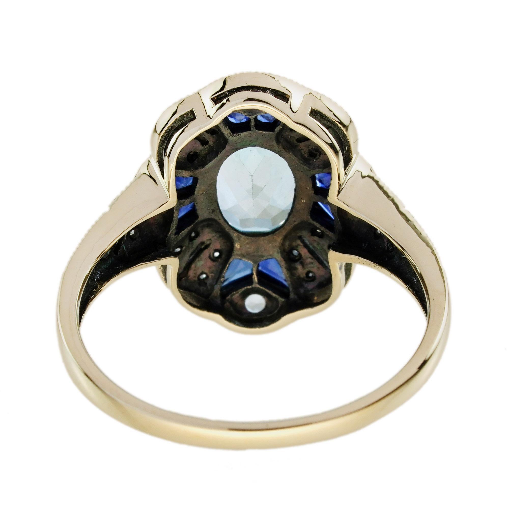 Blue Topaz Sapphire Diamond Pendant and Ring Jewelry Set in 9K Yellow Gold For Sale 4