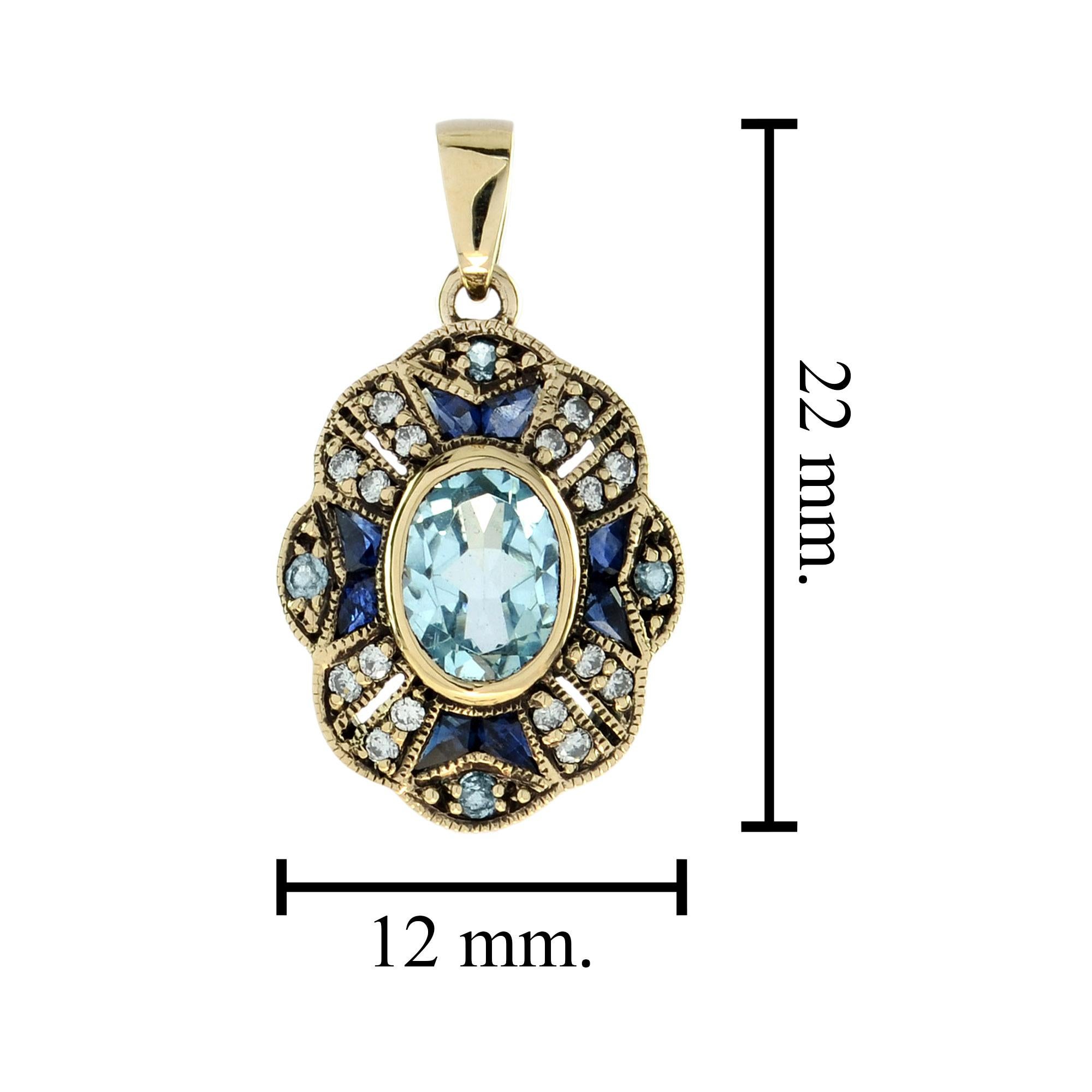 Blue Topaz Sapphire Diamond Pendant and Ring Jewelry Set in 9K Yellow Gold In New Condition For Sale In Bangkok, TH