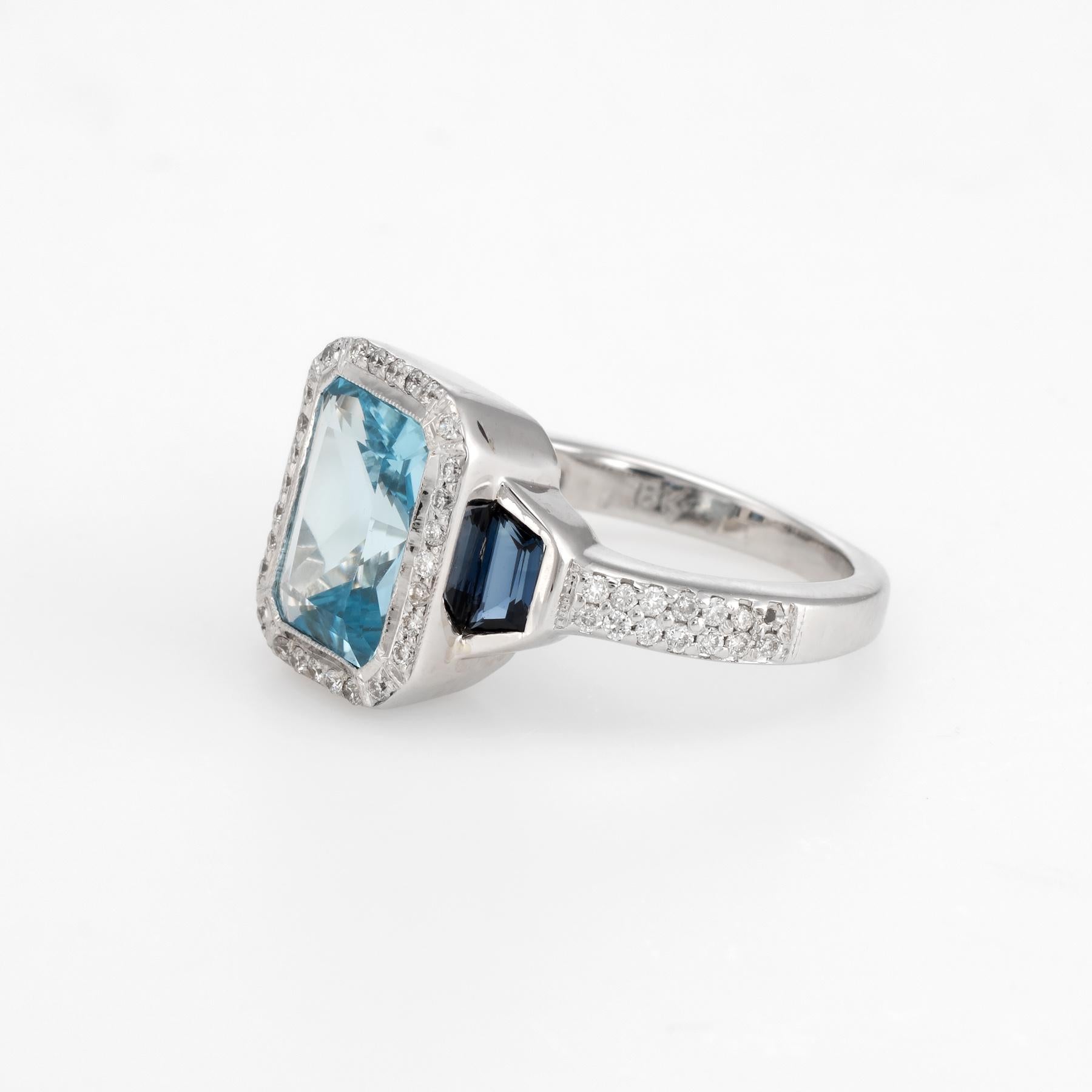 Modern Blue Topaz Sapphire Diamond Ring Estate 18 Karat Gold Alternative Engagement