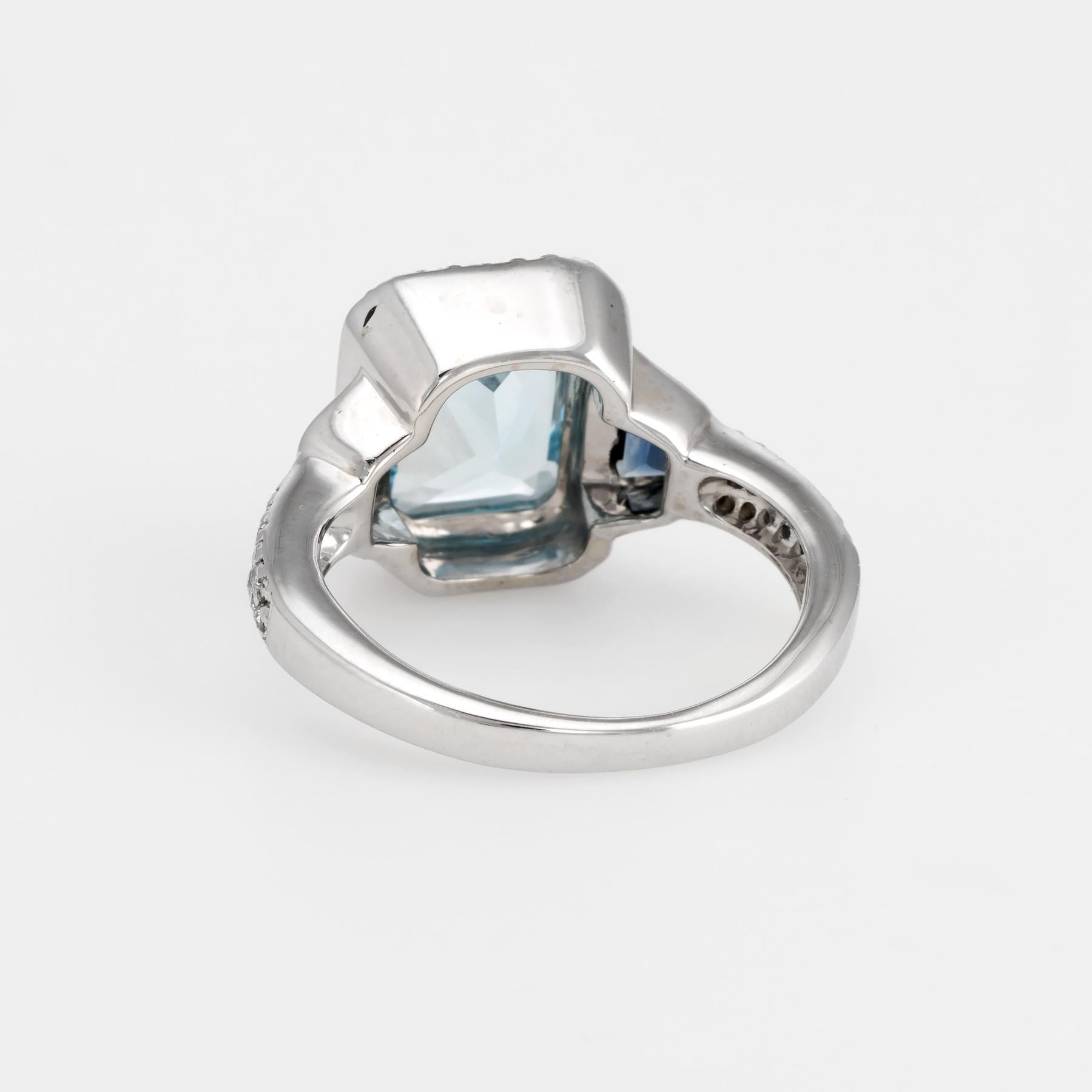 Cushion Cut Blue Topaz Sapphire Diamond Ring Estate 18 Karat Gold Alternative Engagement