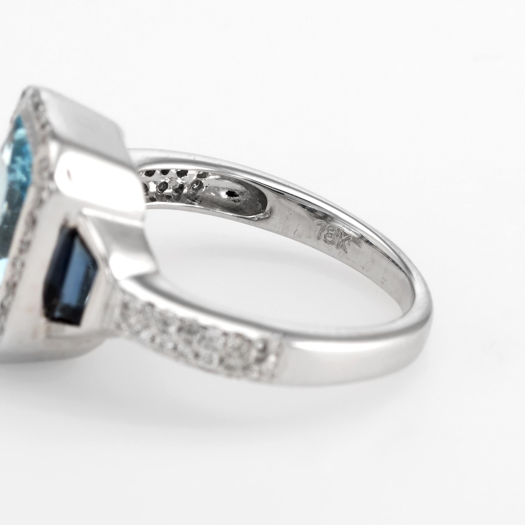 Women's Blue Topaz Sapphire Diamond Ring Estate 18 Karat Gold Alternative Engagement