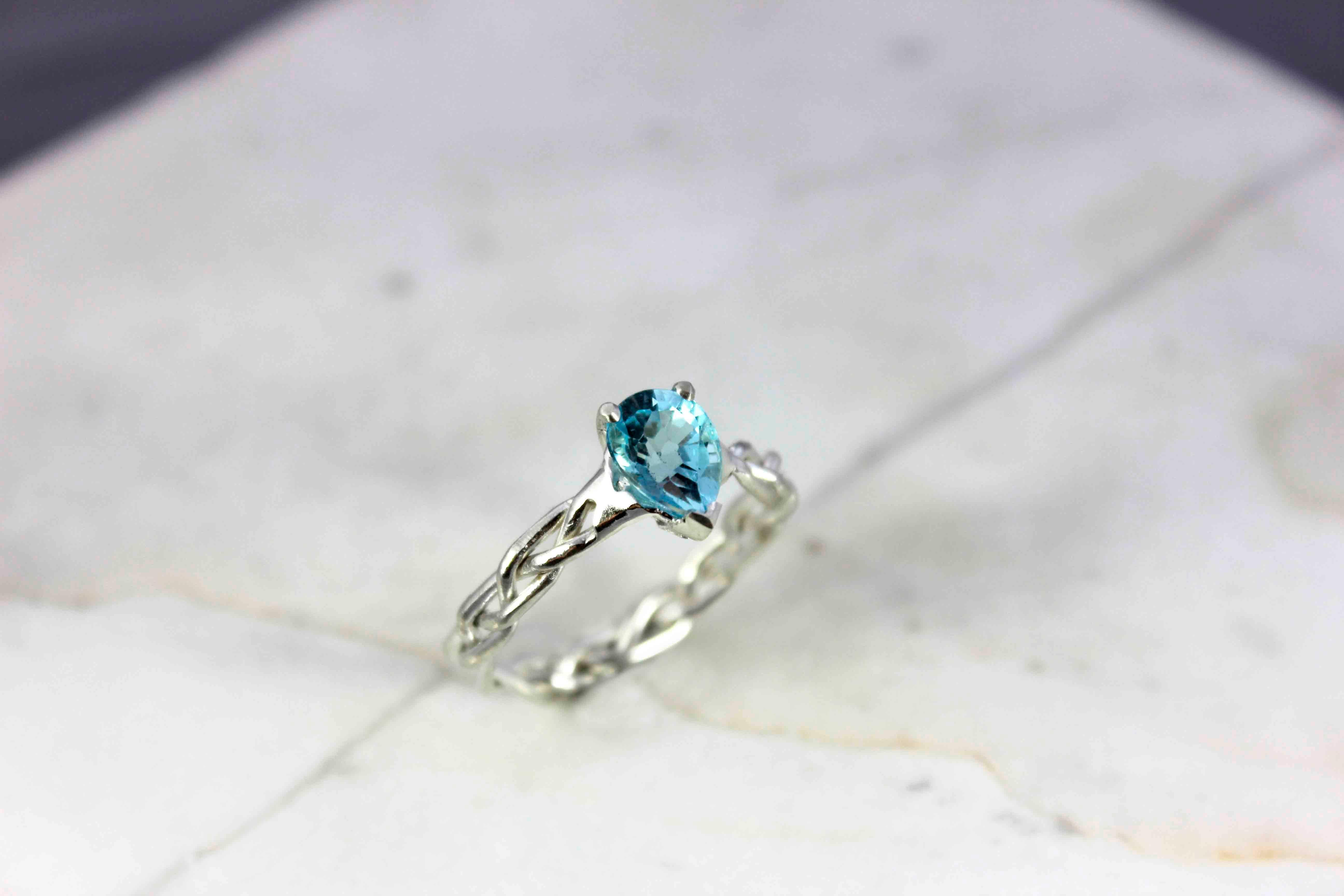 Art Deco Blue Topaz Silver Ring For Sale
