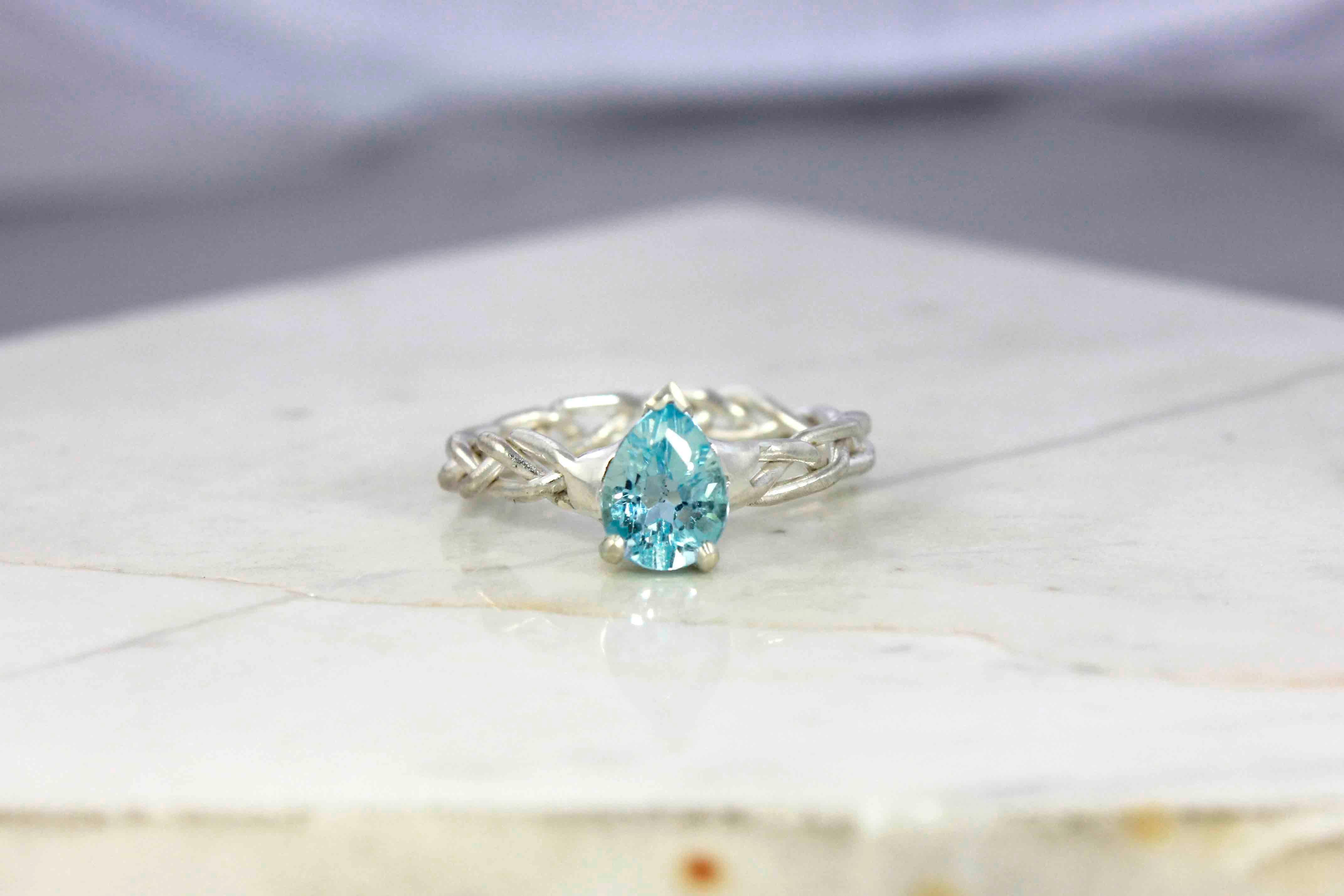 Pear Cut Blue Topaz Silver Ring For Sale