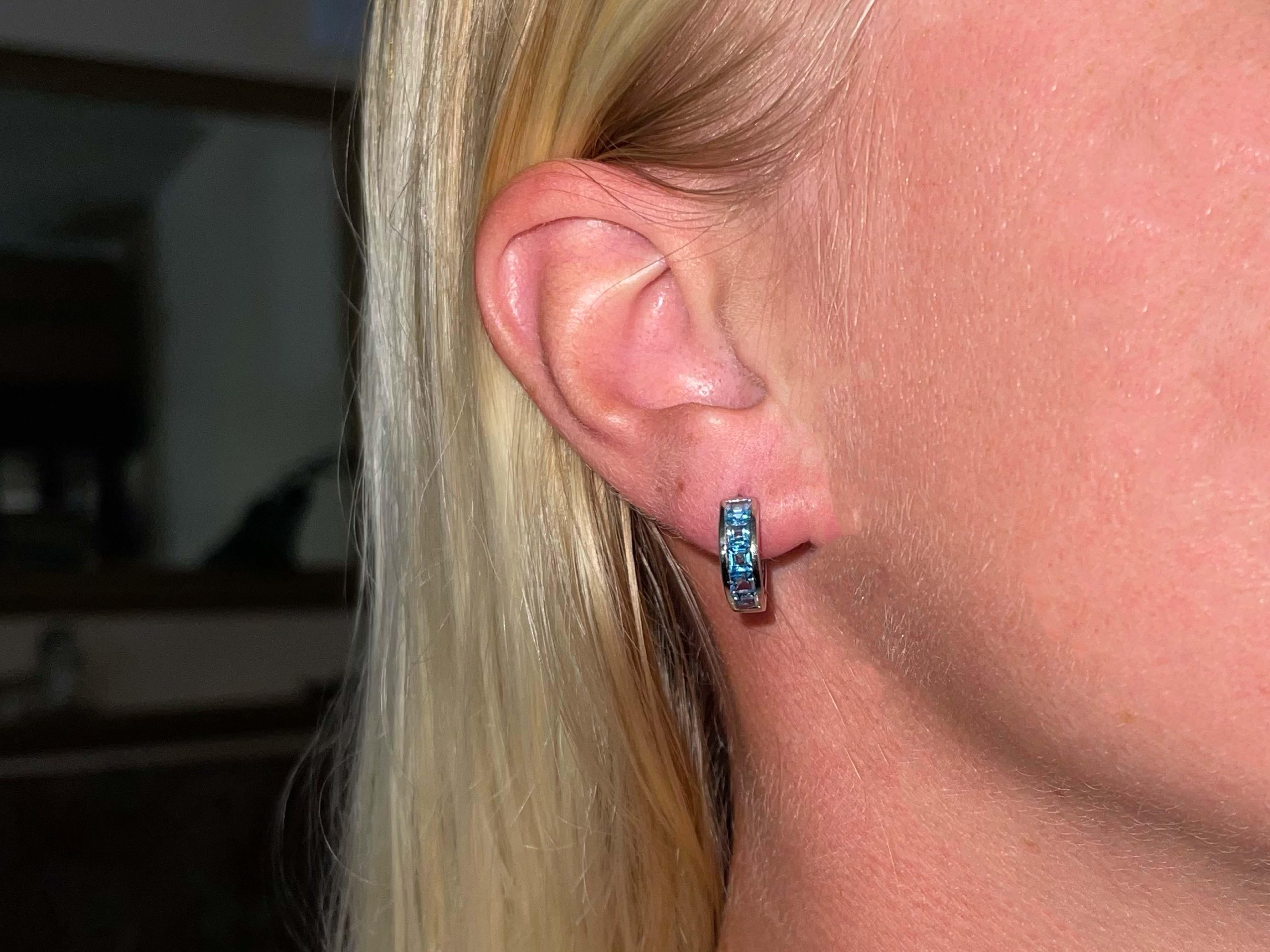 Earrings Specifications:

Metal: 14K White Gold

Total Weight: ~2.5 Grams
​
​Gemstone: Blue topaz
​
​Earring Diameter: 14.7 mm
Stamped: 