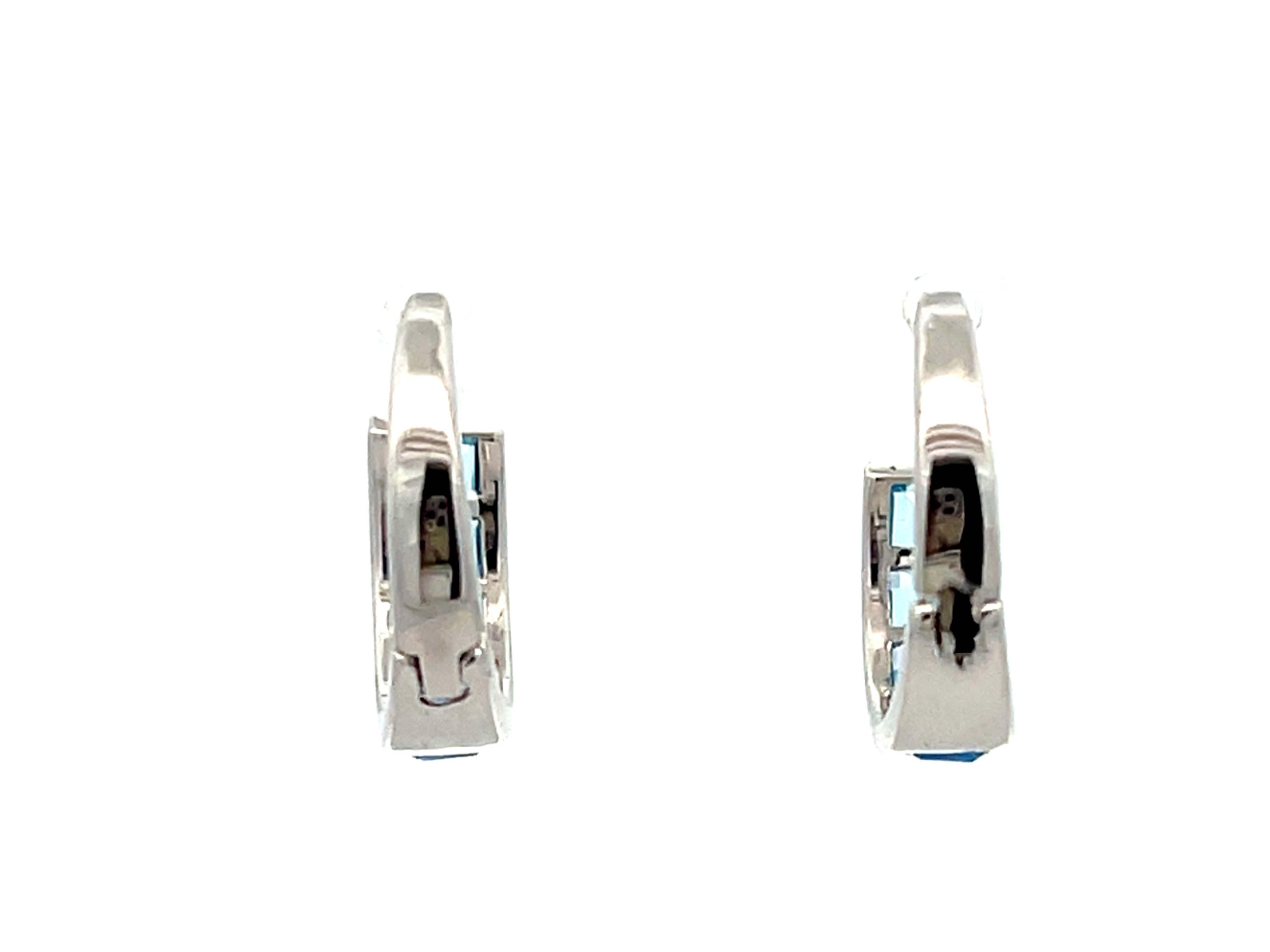 Blue Topaz Small 14K White Gold Hoop Earrings For Sale 2