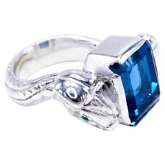 Blue Topaz Snake Ring Emerald Double Head Gold Plated Sterling Silver J Dauphin