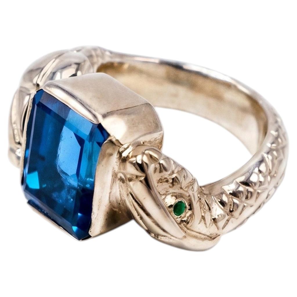 Blue Topaz Ring Snake Serpent Ring Emerald Gold