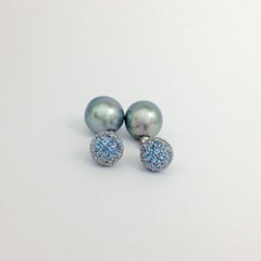 Petronilla Blue Topaz South Sea Pearl 18 Karat Gold Cufflinks Made in Italy