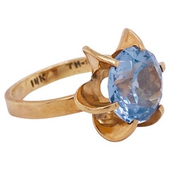 Blue Topaz Spiral Fan Statement Ring, 3.50 Carats in 14k Yellow Gold Lv