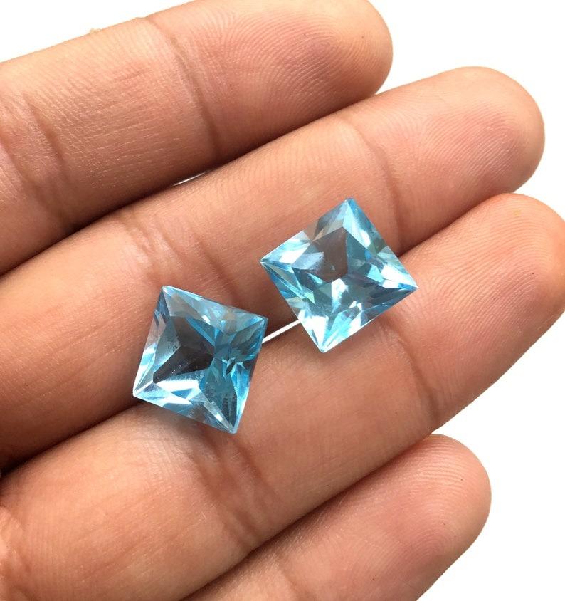 Art Deco Blue Topaz Square Cut Stone Natural Loose Gemstone For Sale