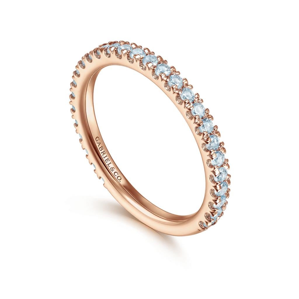 For Sale:  Blue Topaz Stackable 2mm Band 14K Gold December Birthstone Stack Ring LR50889 10
