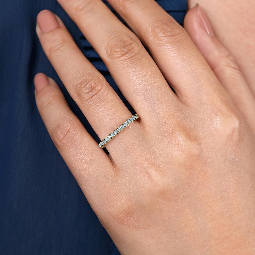 For Sale:  Blue Topaz Stackable 2mm Band 14K Gold December Birthstone Stack Ring LR50889 2