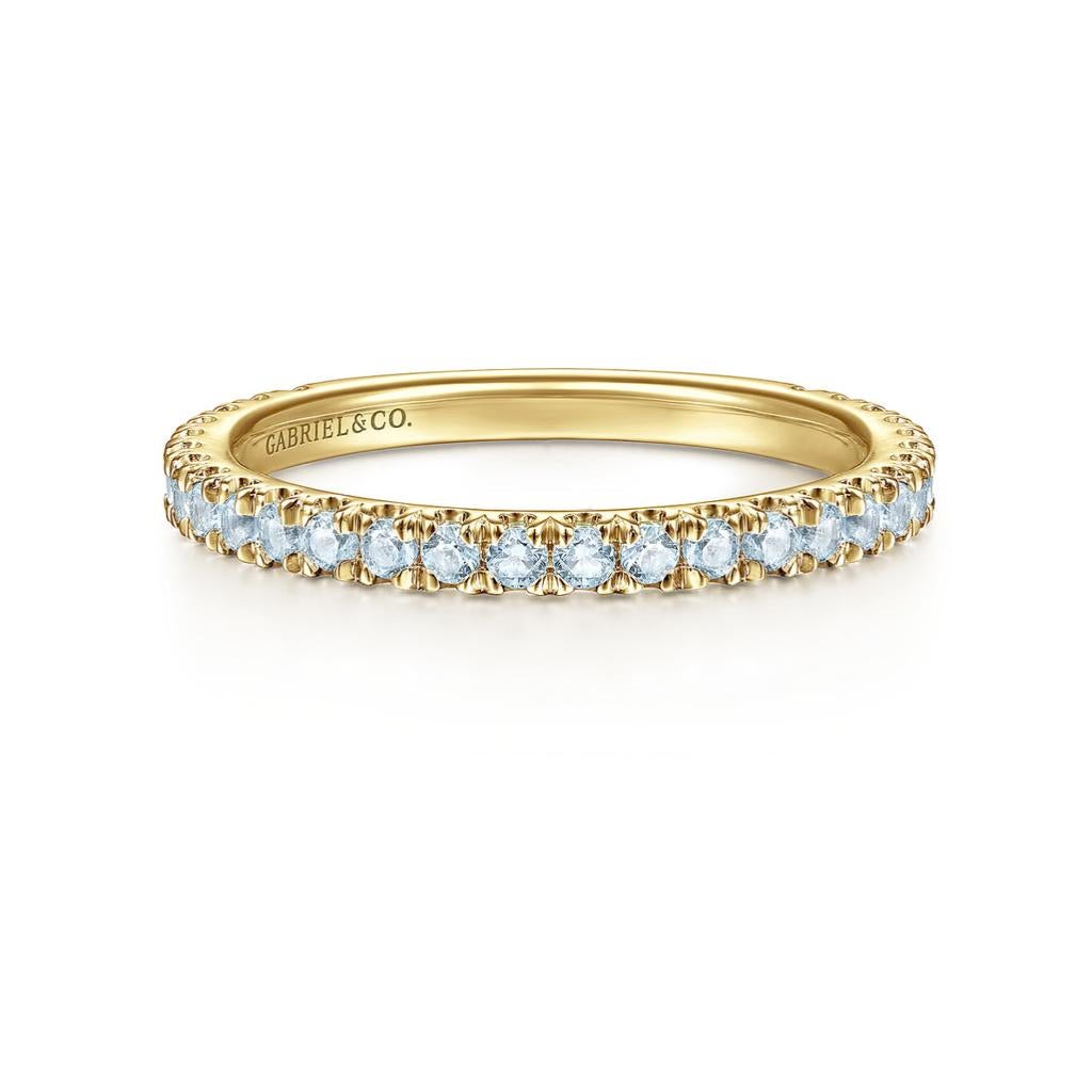 For Sale:  Blue Topaz Stackable 2mm Band 14K Gold December Birthstone Stack Ring LR50889 3