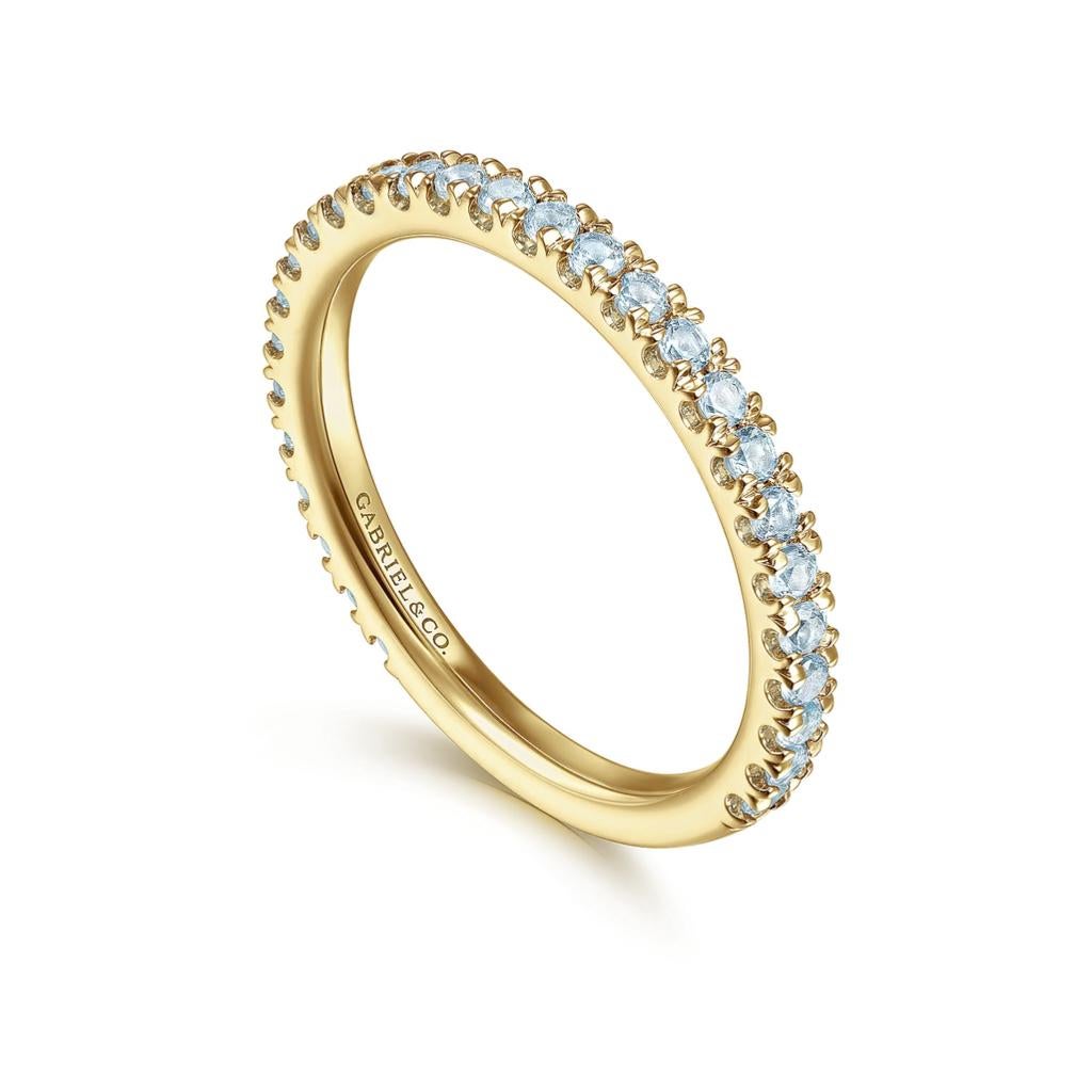 For Sale:  Blue Topaz Stackable 2mm Band 14K Gold December Birthstone Stack Ring LR50889 4