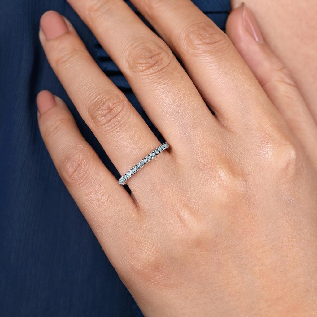 For Sale:  Blue Topaz Stackable 2mm Band 14K Gold December Birthstone Stack Ring LR50889 5