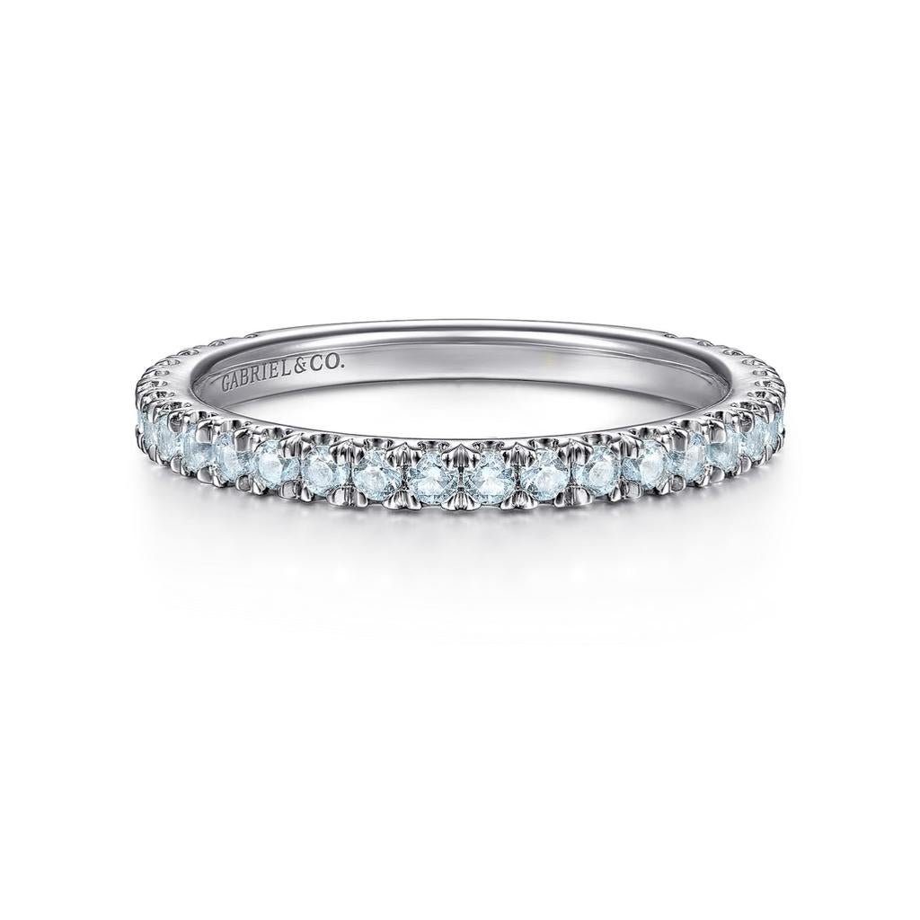 For Sale:  Blue Topaz Stackable 2mm Band 14K Gold December Birthstone Stack Ring LR50889 6