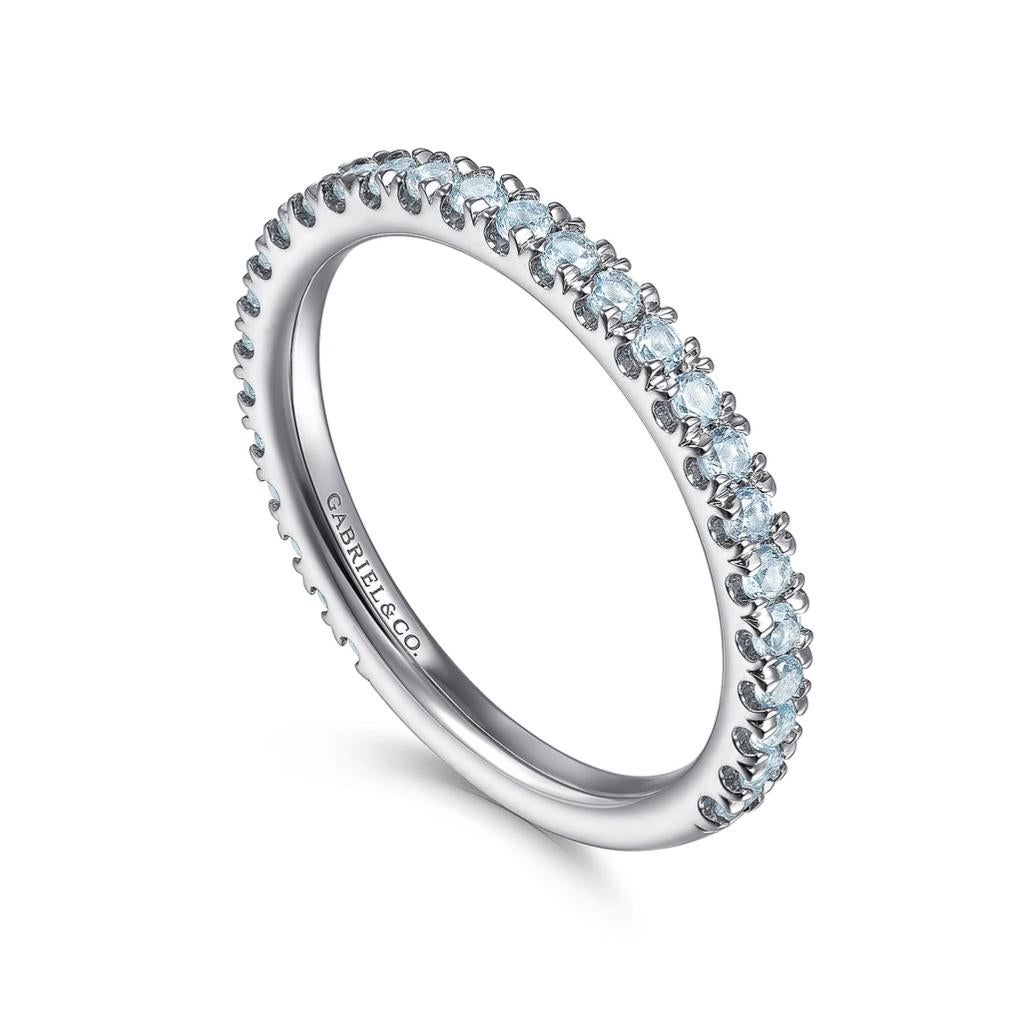 For Sale:  Blue Topaz Stackable 2mm Band 14K Gold December Birthstone Stack Ring LR50889 7