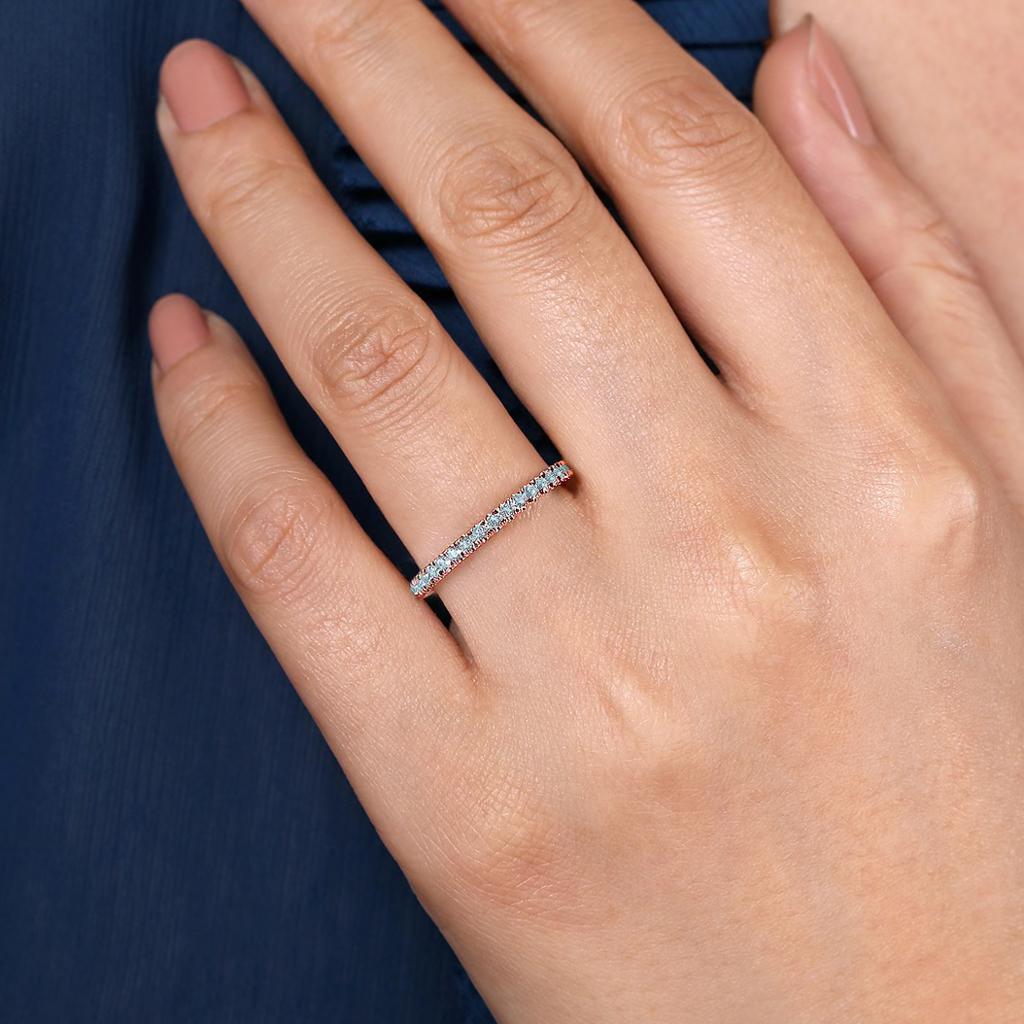 For Sale:  Blue Topaz Stackable 2mm Band 14K Gold December Birthstone Stack Ring LR50889 8
