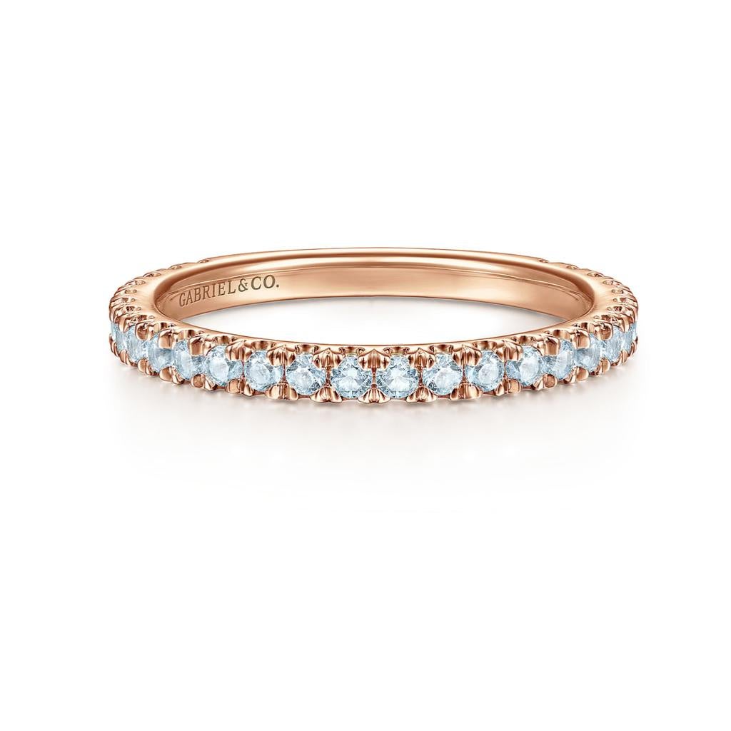 For Sale:  Blue Topaz Stackable 2mm Band 14K Gold December Birthstone Stack Ring LR50889 9