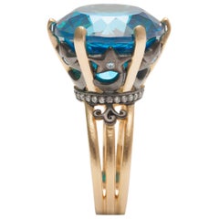 Ammanii Blue Topaz Statement Cocktail Ring Vermeil Gold