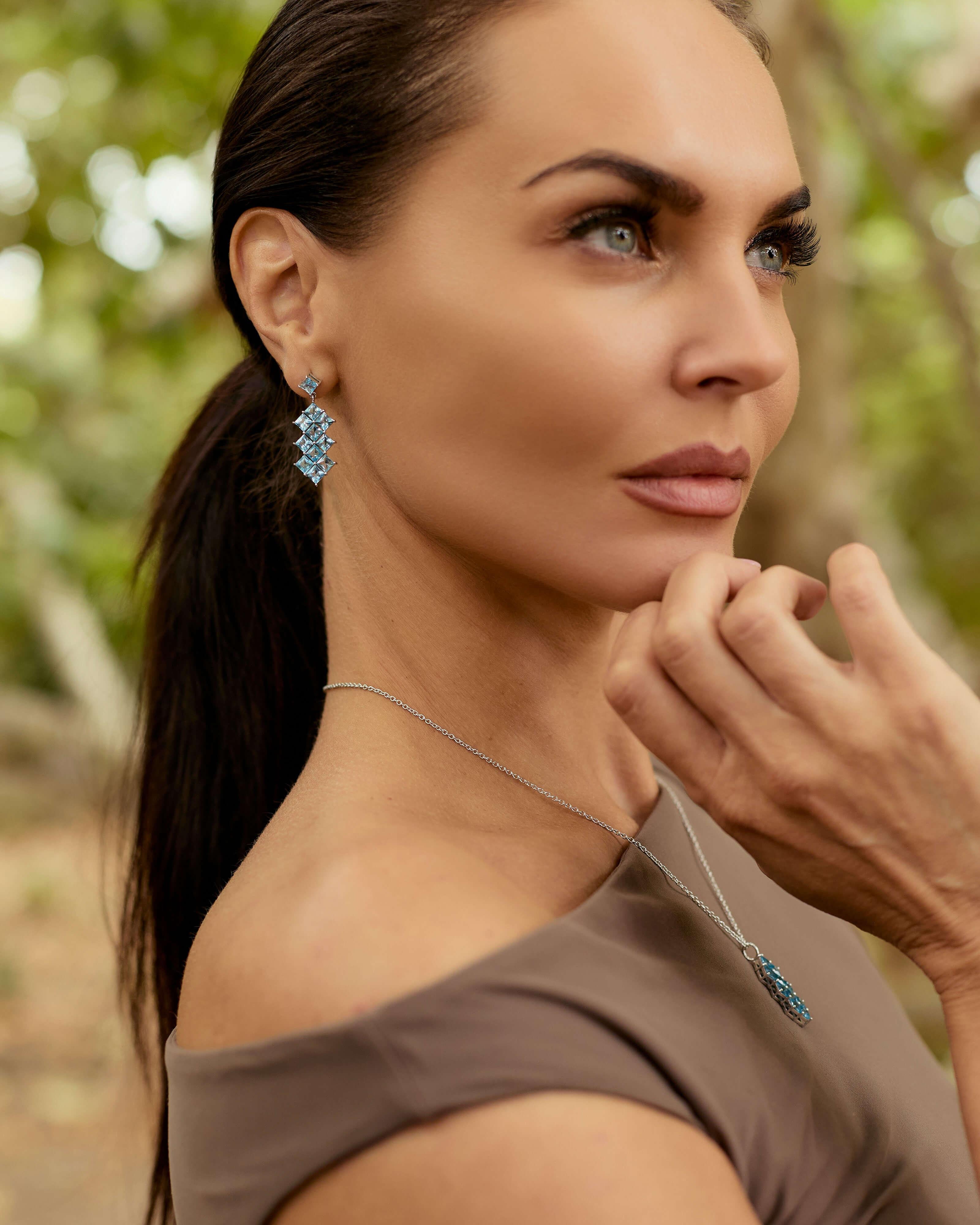 Artisan Blue Topaz Statement Earrings For Sale
