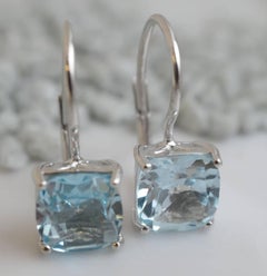 Blue Topaz Sterling Silver Leverback Earrings