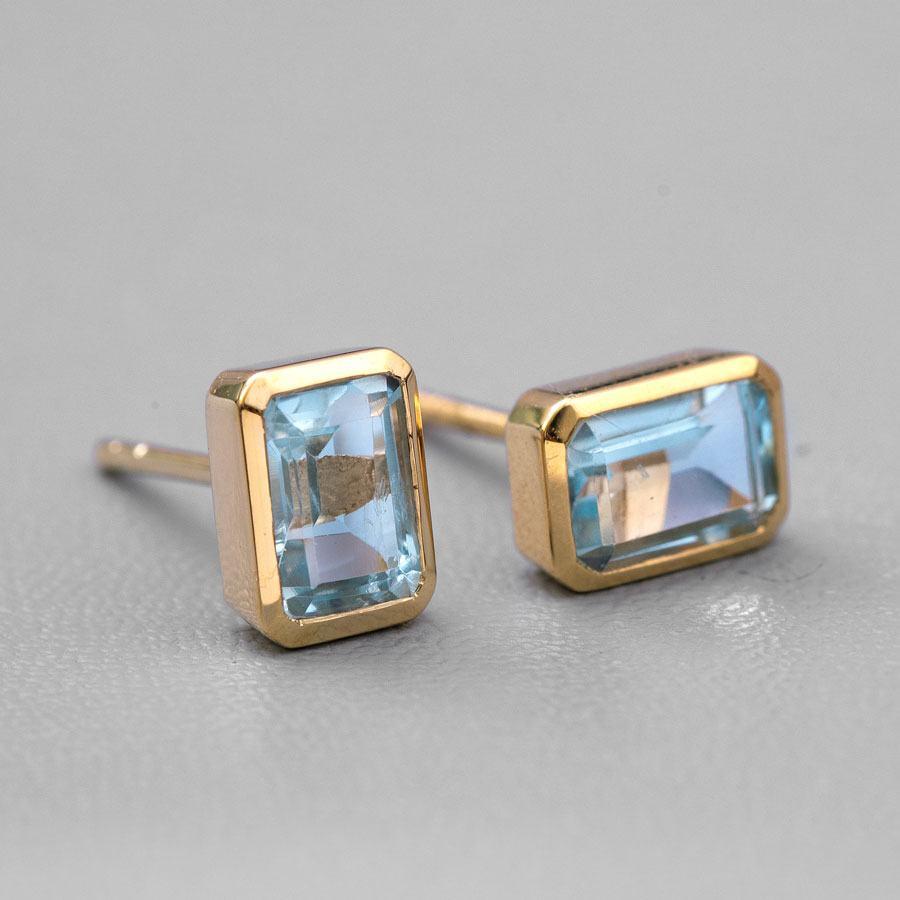 Pendientes Topacio Azul Oro Amarillo 14K Corte Esmeralda Artes y manualidades en venta