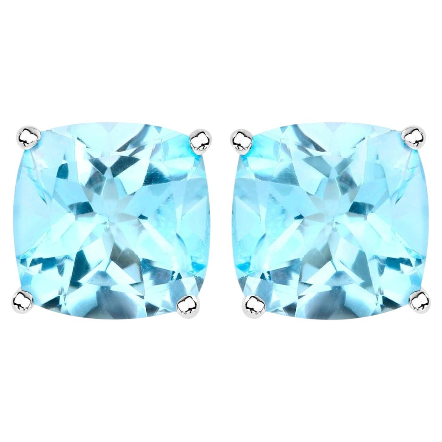 Orecchini di Topazio Blu 6.8 Carati Placcati in Rodio Silver