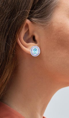 Blue Topaz Stud Earrings Tanzanite 6.2 Carats 18K Gold Plated Silver