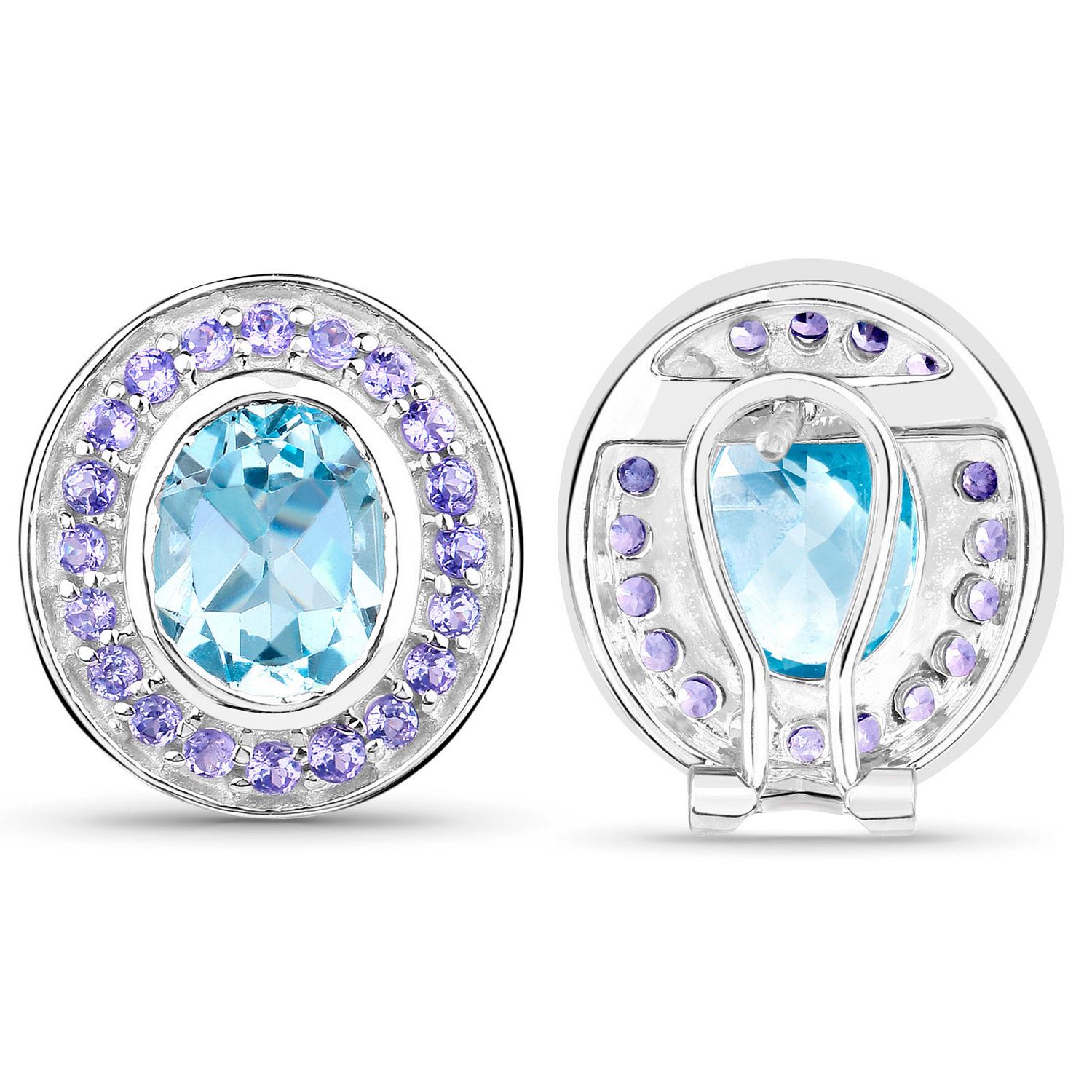 Contemporaneo Orecchini di Topazio Blu Tanzanite 6,2 Carati Placcati in Oro 18K A. Silver in vendita