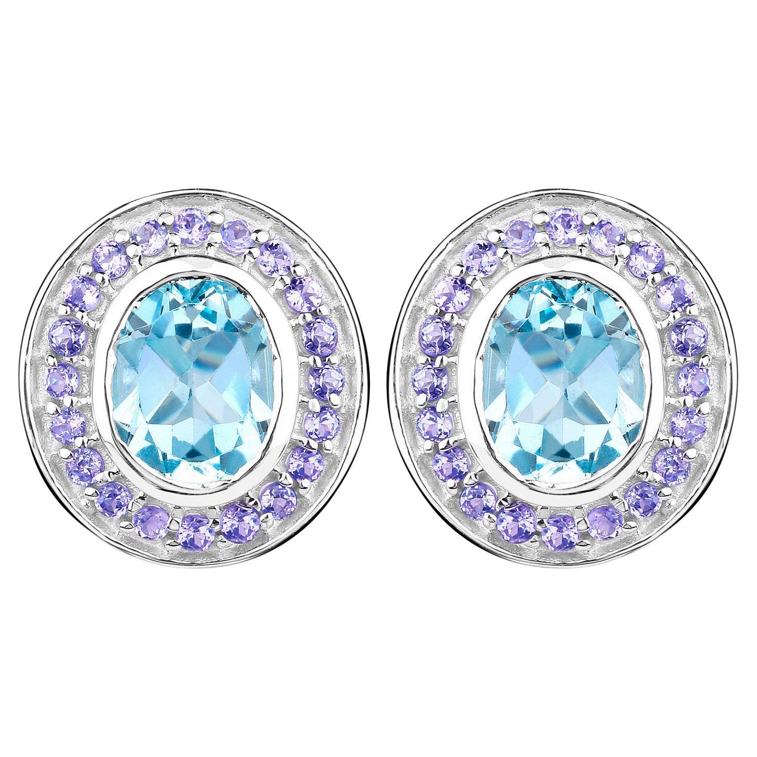 Orecchini di Topazio Blu Tanzanite 6,2 Carati Placcati in Oro 18K A. Silver
