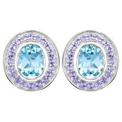 Orecchini di Topazio Blu Tanzanite 6,2 Carati Placcati in Oro 18K A. Silver