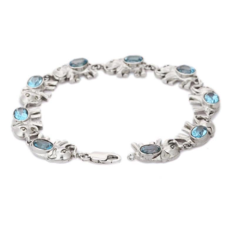 Elefantenarmband aus Sterlingsilber mit blauem Topas und Nieten für Damen im Zustand „Neu“ im Angebot in Houston, TX