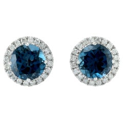 Blue Topaz Studs With Diamonds Made In 18Kt White Gold