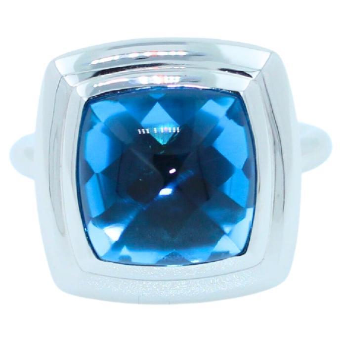Blue Topaz Sugarloaf Cabochon Mountain Pyramid Cone Cocktail 18K White Gold Ring For Sale 2