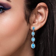 Blue Topaz Tanzanite Diamond 18 Karat Gold Linear Earrings