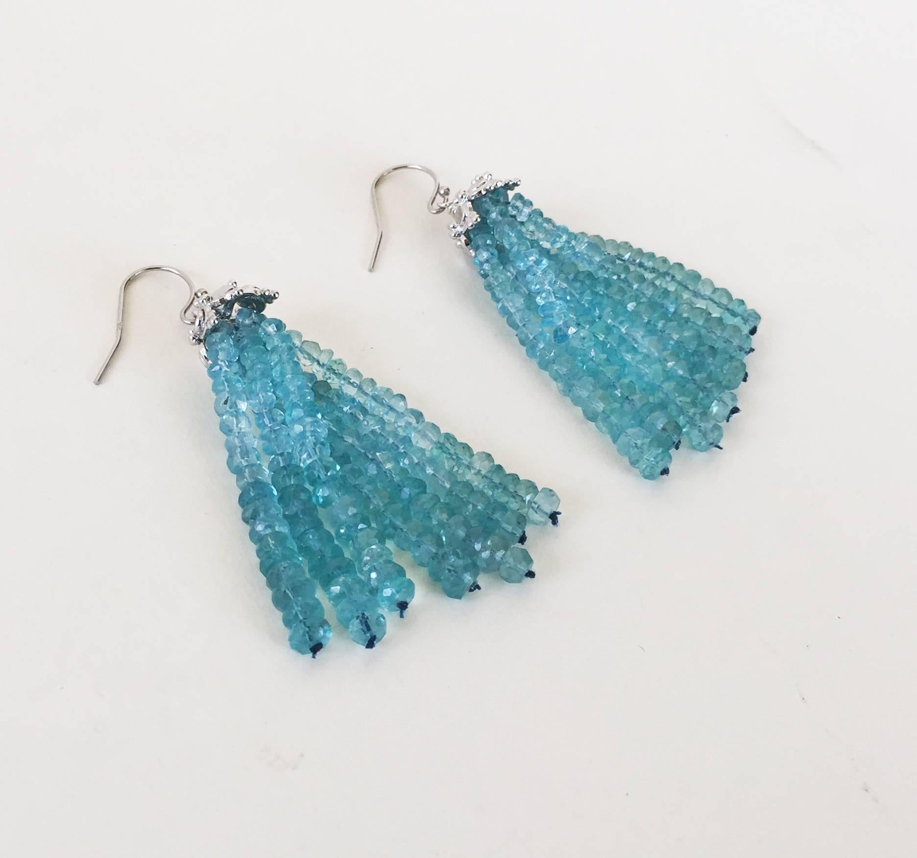 Marina J Blue Topaz Dangle Tassel Earrings with  Silver Cup and 14 K Gold Hook In New Condition In Los Angeles, CA