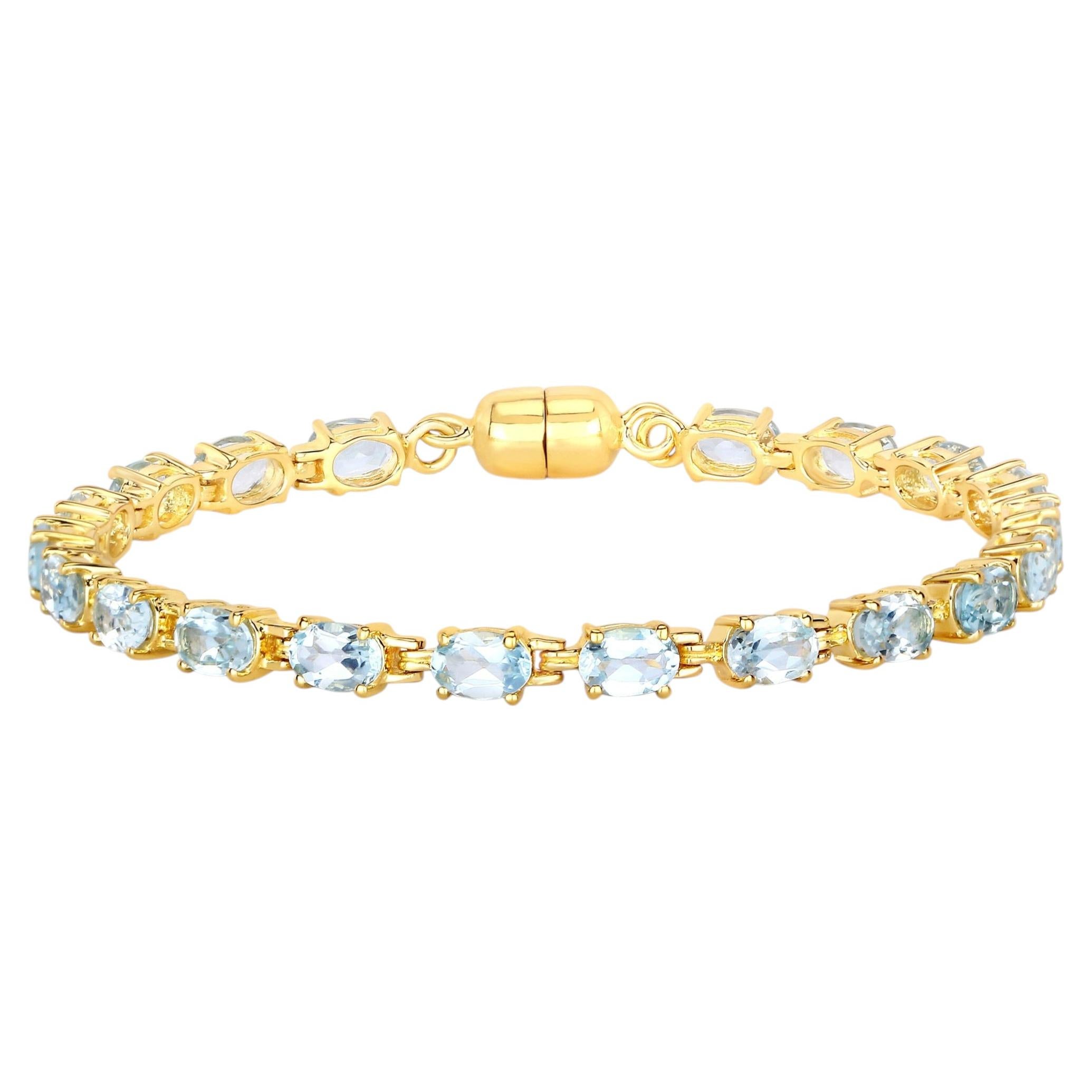 Pulsera tipo tenis de topacio azul, 10.1 quilates, plata chapada en oro