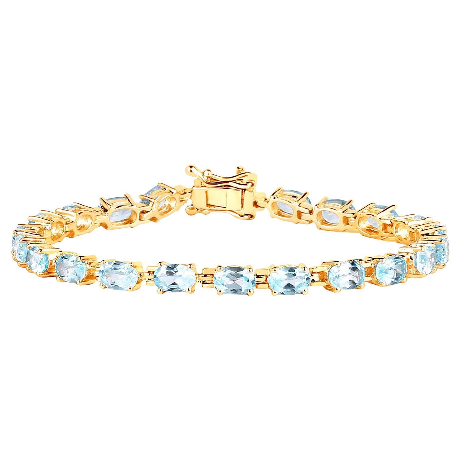 Pulsera de tenis de topacio azul 11,2 quilates Plata chapada en oro amarillo de 14 quilates