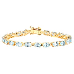 Bracelet de tennis en topaze bleue 11,2 carats 14K plaqué or jaune Silver