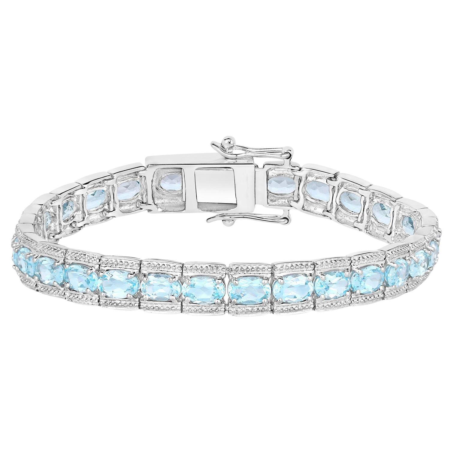 Pulsera de tenis de topacio azul 14.7 quilates Plata