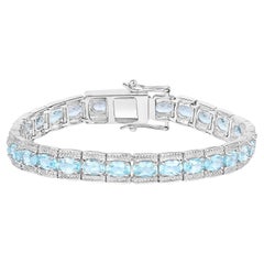 Pulsera de tenis de topacio azul 14.7 quilates Plata