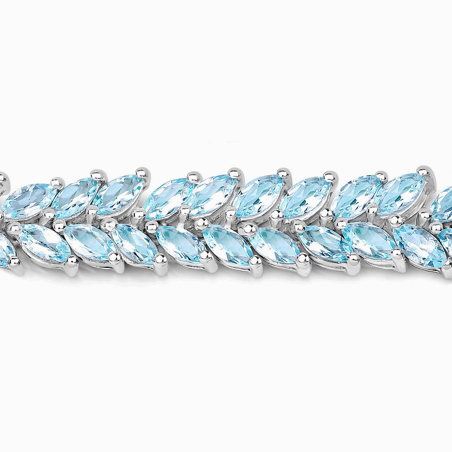 Blau-Topas-Tennisarmband 15 Karat 18K Weißgold vergoldet Silber (Zeitgenössisch) im Angebot