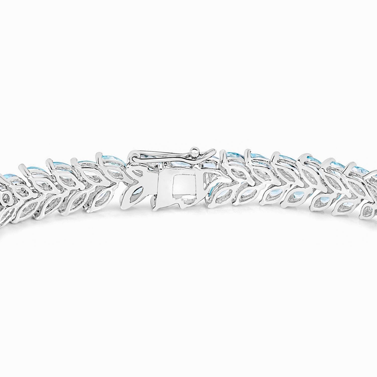 Blau-Topas-Tennisarmband 15 Karat 18K Weißgold vergoldet Silber (Marquiseschliff) im Angebot