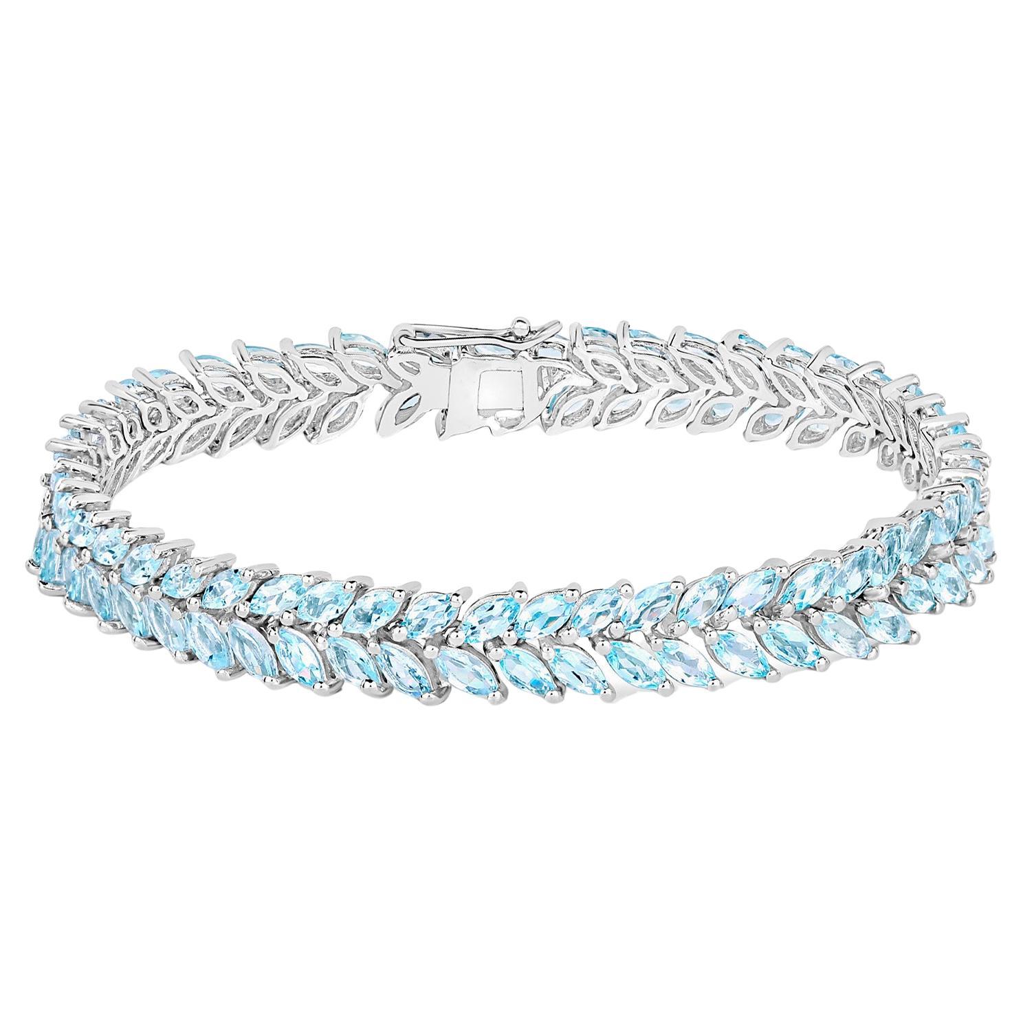 Blau-Topas-Tennisarmband 15 Karat 18K Weißgold vergoldet Silber im Angebot